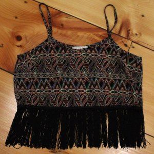 Toska Fringe Trim Print Cropped Tank Top